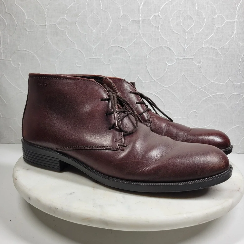 ECCO Harold Plain Toe Chukka Boot 44 Mens Burgundy Lace Up Desert Professional